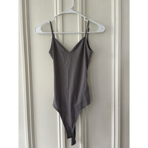 American Eagle womens Gray ribbed open back v-neck Bodysuit Size S